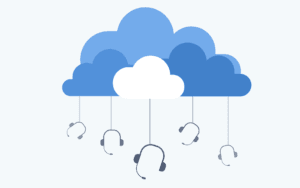 A cloud icon with phone headsets dangling from it