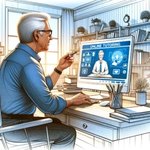 Boomer generation man coaches business man from his home office